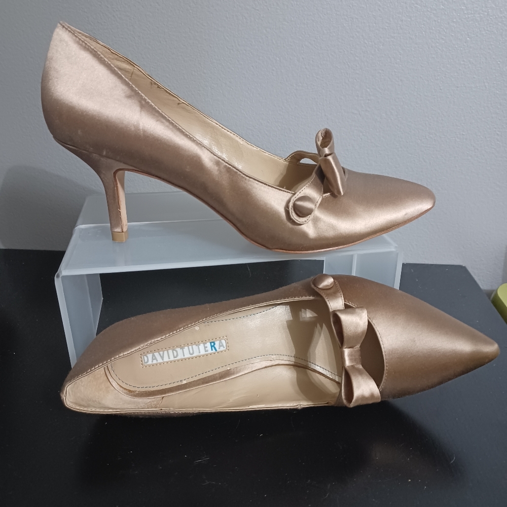 David Tutera Champagne Satin Pumps - Picture 2 of 8